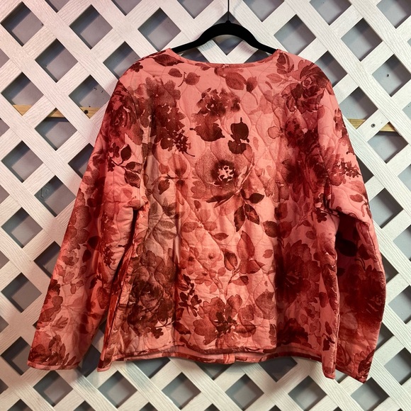 Denim & Co Cotton Quilted Jacket Button Front Rose Floral XL - Picture 3 of 5